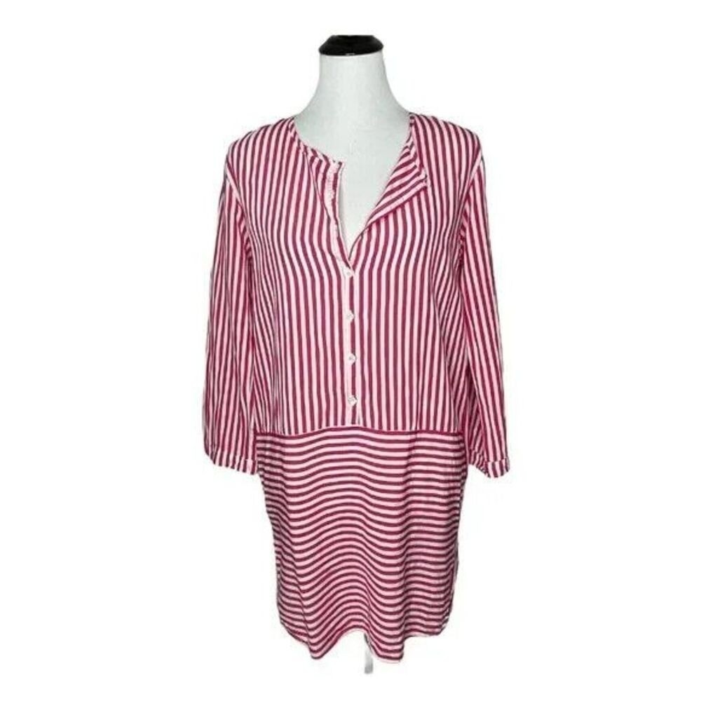 Seventy Sergio Tegon Viscose Mixed Stripe Tunic Shirt Dress Red White 44 US 8 M